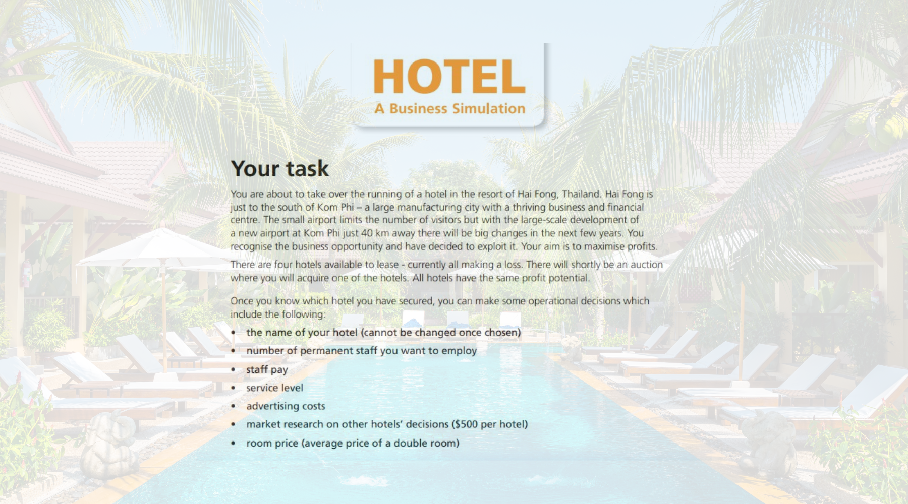 Teams bid for a hotel, then have to run it - see it live this Friday